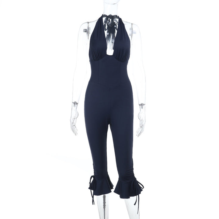 Dame Elegant Jumpsuit med høj lukket design og flæsedetaljer Skovae