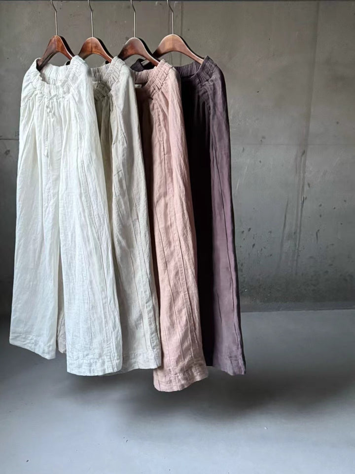 Dame Relaxed Fit Højtaljede Linned Culottes med justerbar snortræk Stilla
