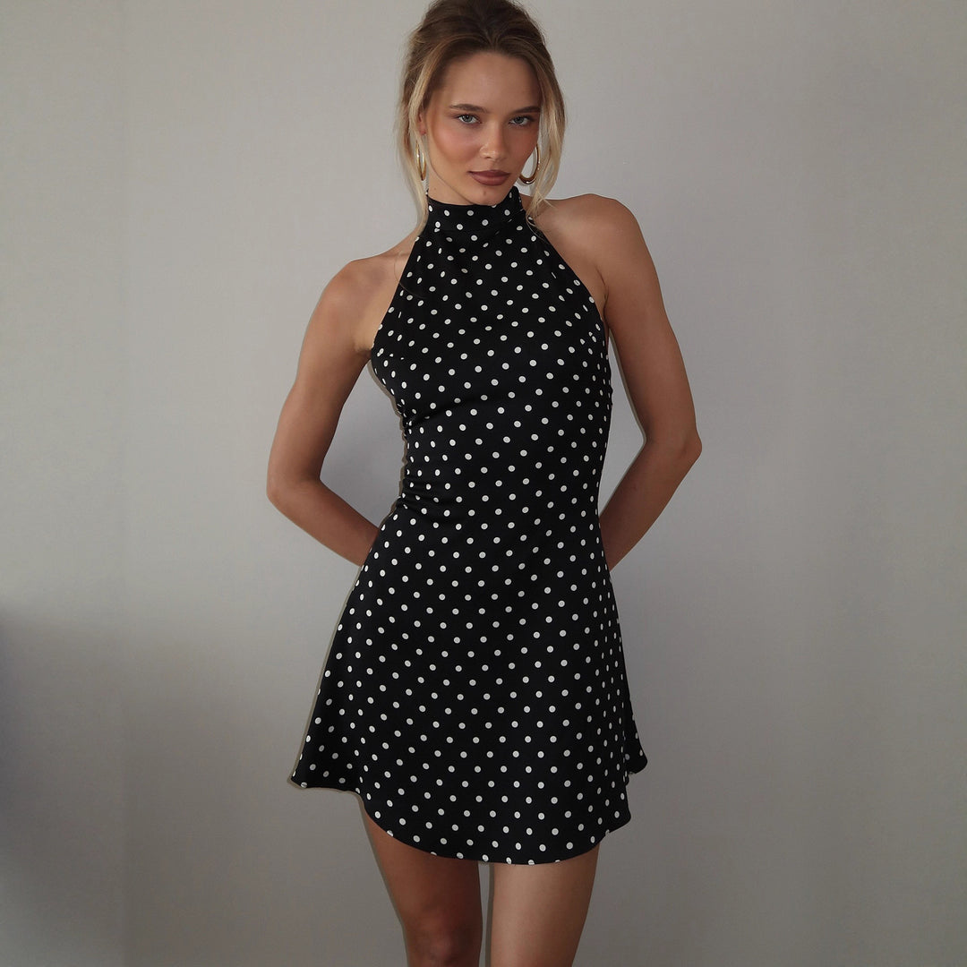 Dame Halterneck Kjole med Polka-Dots Skovae