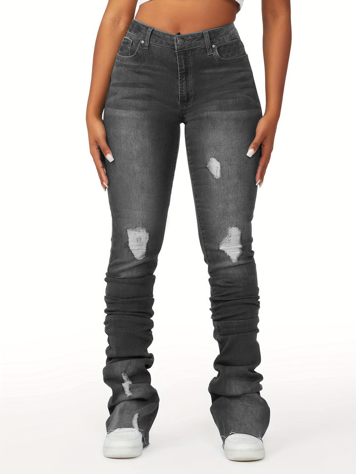 Dame Slim-Fit Jeans med moderigtige Destroyed-effekt og høj talje Stilla
