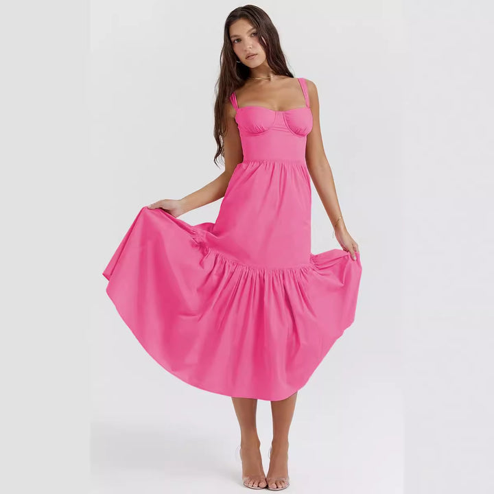 Dame midikjole med bustier-design og let volant Stilla