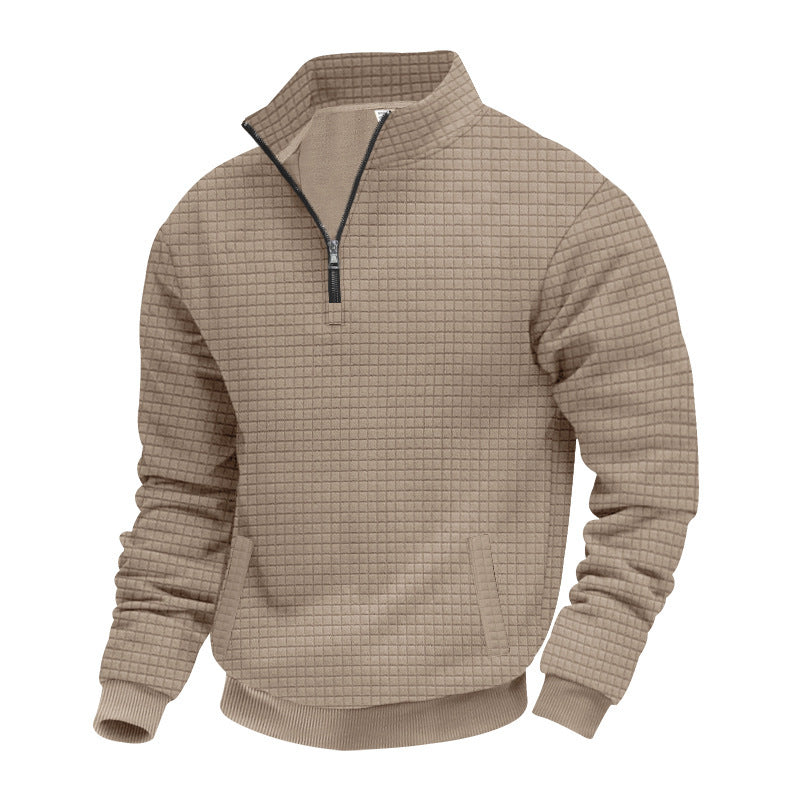 Herrer nan quilted halvzip sweater med kvadratisk vaffelstruktur og kængurulomme Skovae