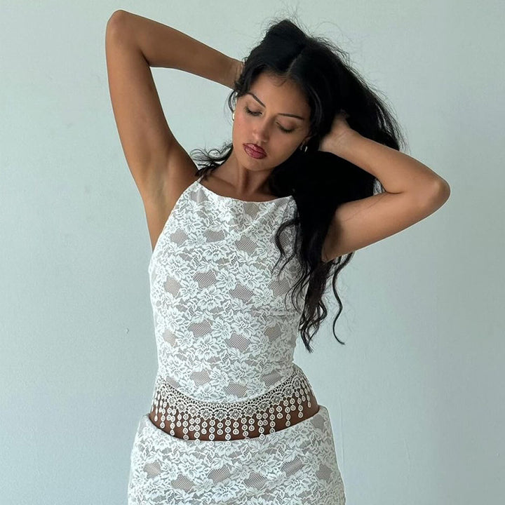 Dame Bodycon Midi Kjole med Spids-Detaljer Stilla