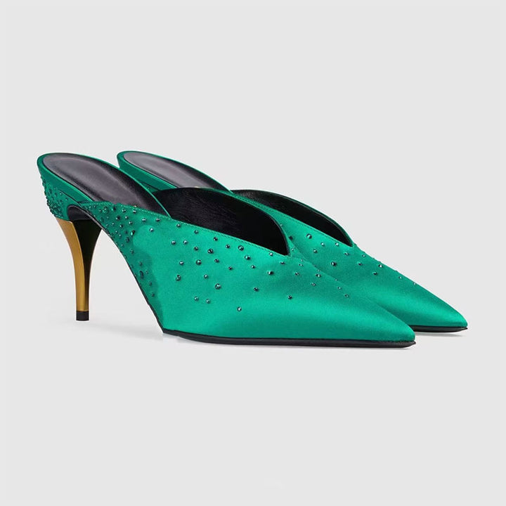 Dame elegante spidsede mules med strass-accenter Stilla