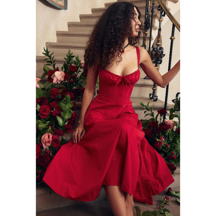 Femme Elegantes Maxi-kjole med flæse-top Stilla