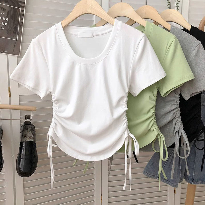 Femme Rynkning Sidebinding T-Shirt Stilla
