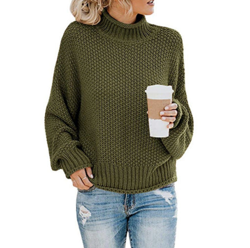 Dame groft strikket sweater med høj krave Stilla