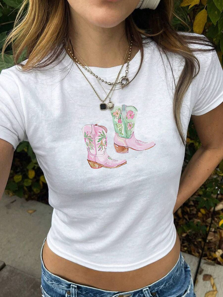 Dame T-shirt med kunstnerisk kattemotiv Skovae