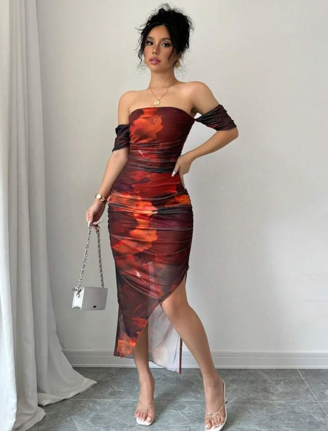Dame elegant Off-Shoulder kjole med raffinerede flæser Skovae