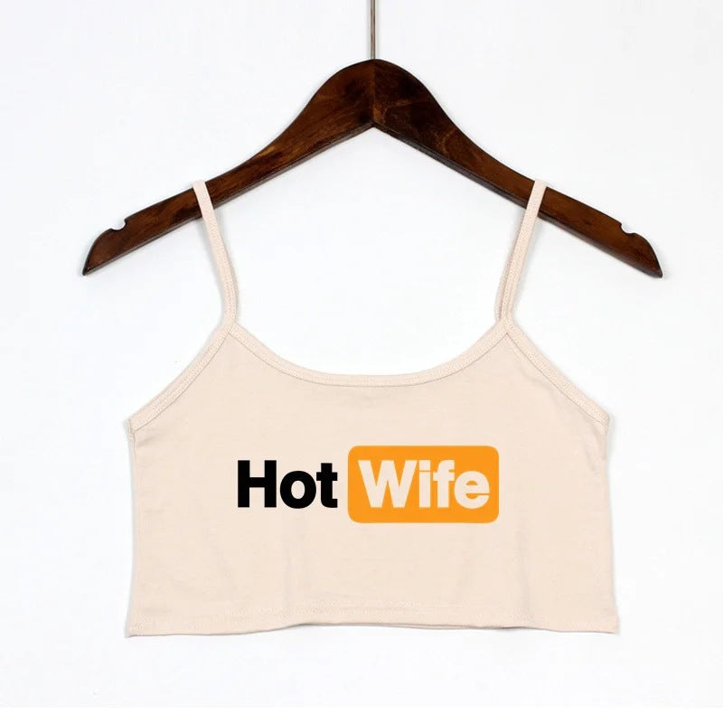 Dame Crop-top med moderne skrifttyper og justerbare stropper Skovae