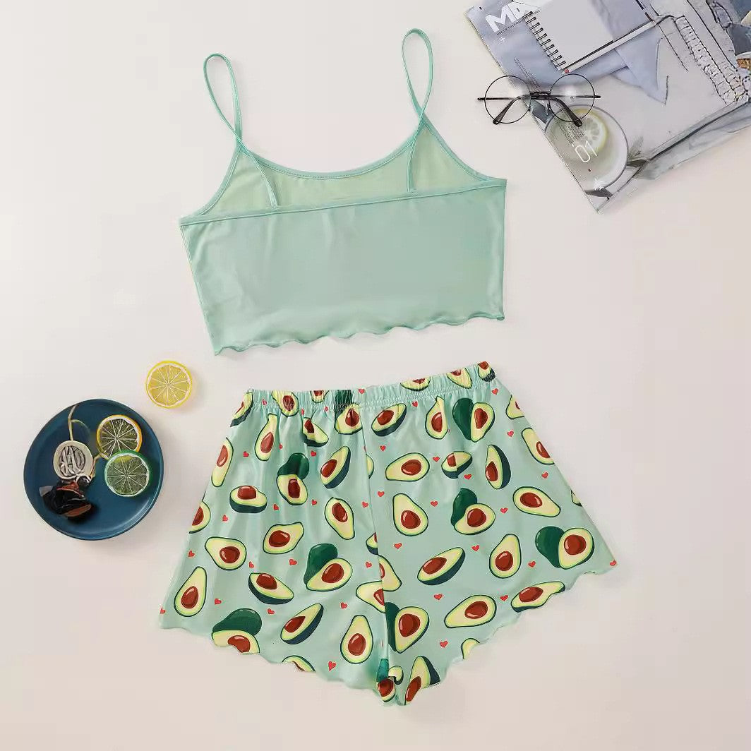 Dame loungewear-sæt med sjovt avocado-motiv Stilla