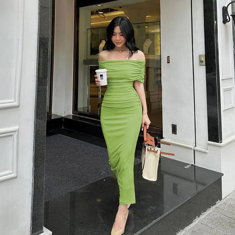 Dame Off-Shoulder Volan Midi Kjole Stilla
