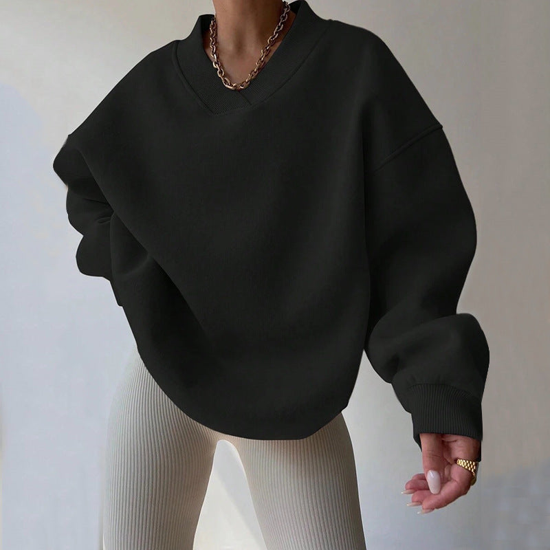 Kvinders oversized sweatshirt med V-hals Skovae