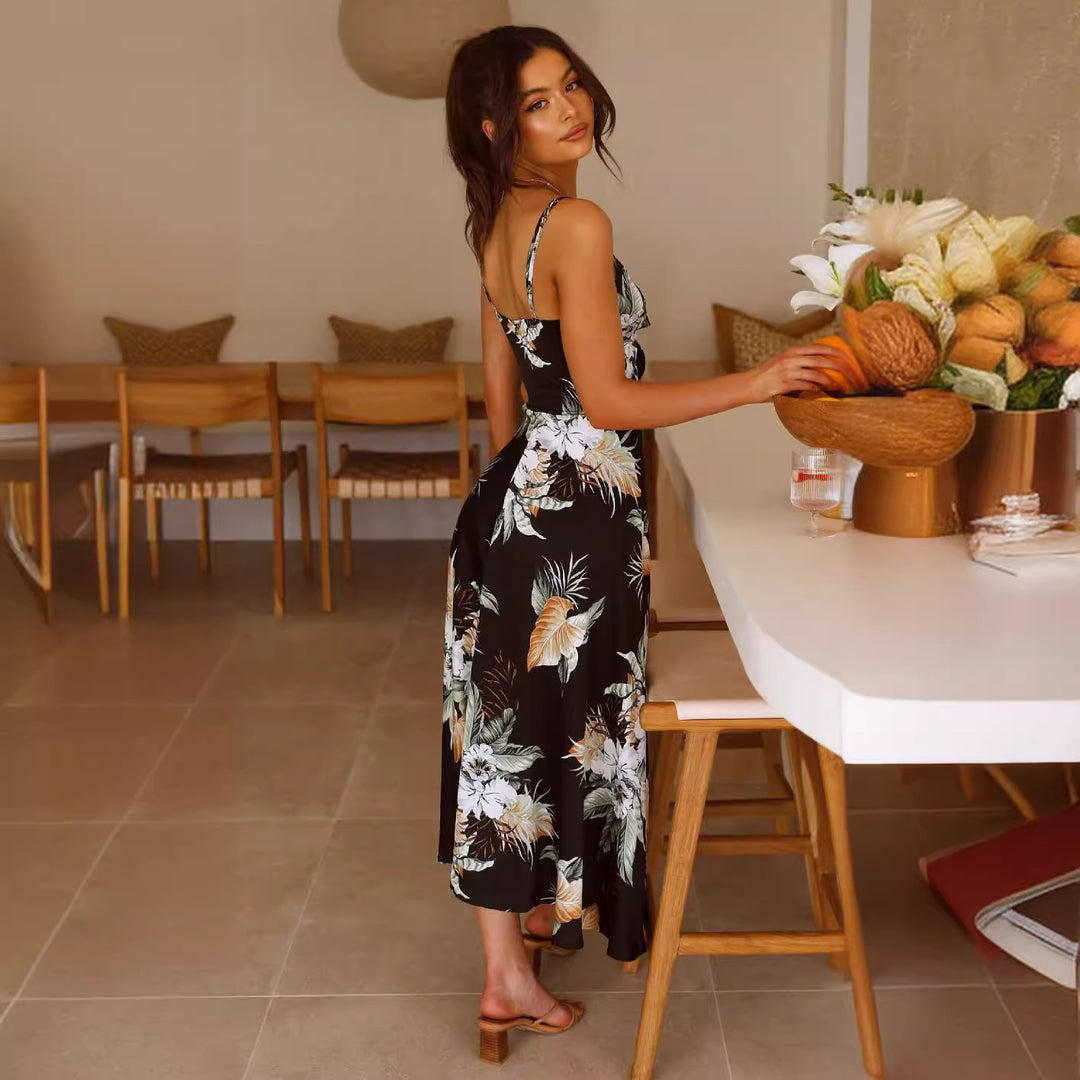 Dame Floral Print Maxi Kjole med sidelæns knude-detalje Stilla