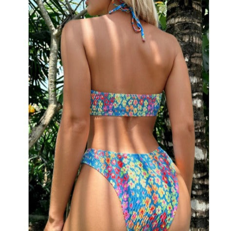 Dame Strapless Smocked Bikini Sæt med justerbare Bindebånd Stilla