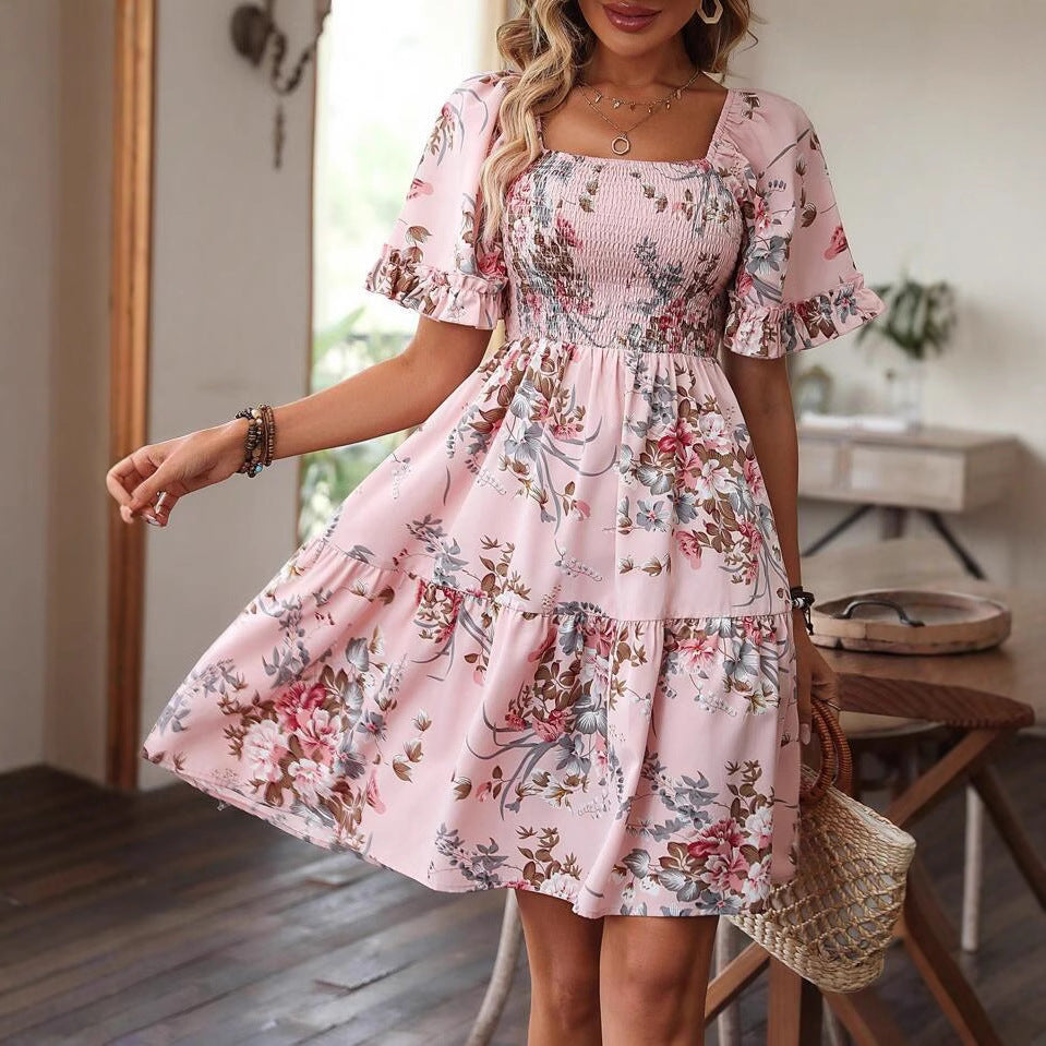 Dame Blomster Smocked Lagkjole Stilla