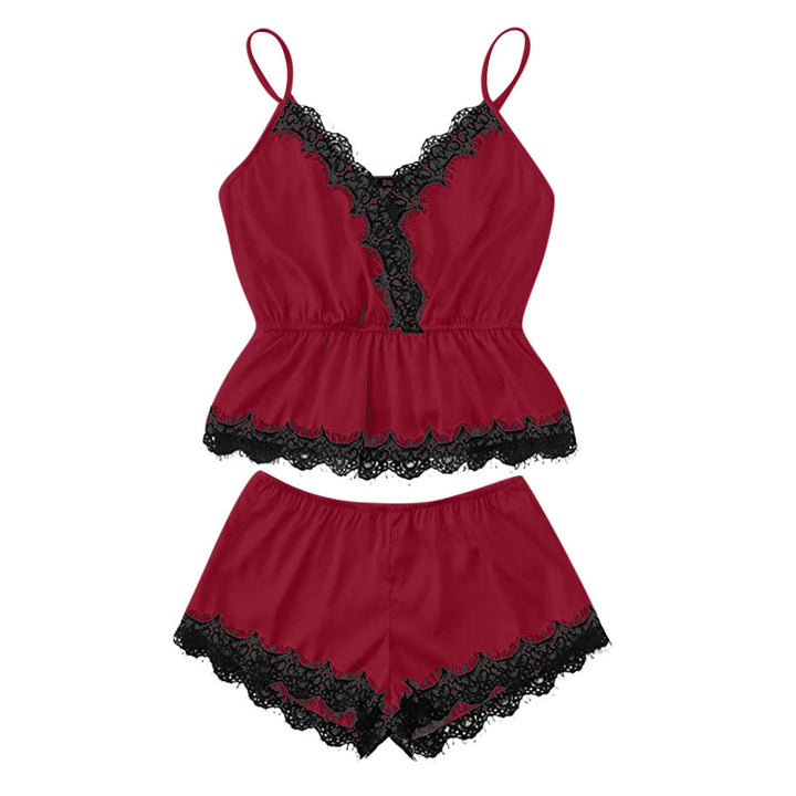 Dame Satin Kant Pyjama Sæt Stilla