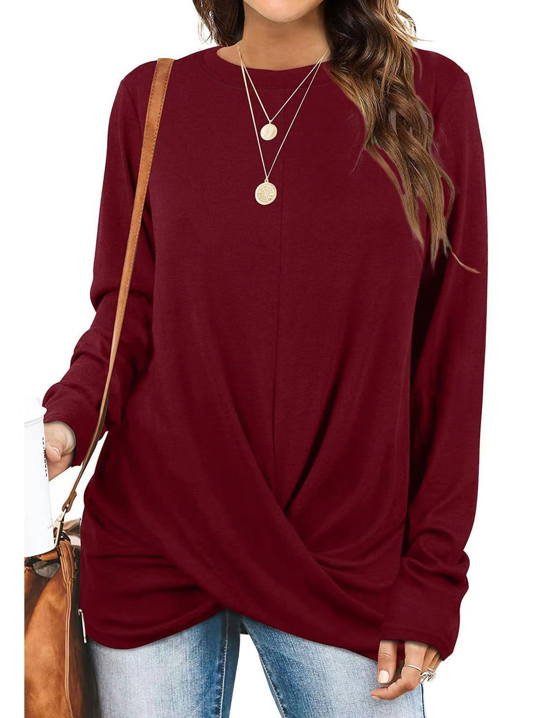 Stilla | Trendy Rund Hals Lange Ærmer Twist Strik Bluse