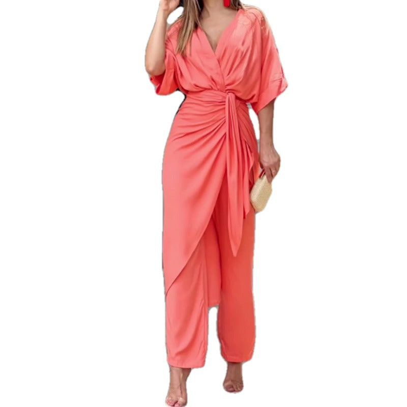 Dame Elegant Wrap Jumpsuit med Casual Design og Talje Definition Stilla