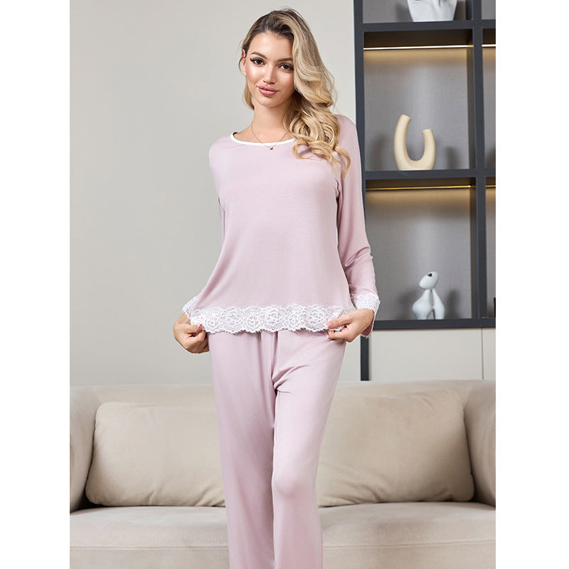 Dame Pyjama-sæt med elegant spidskant og langærmet top Stilla