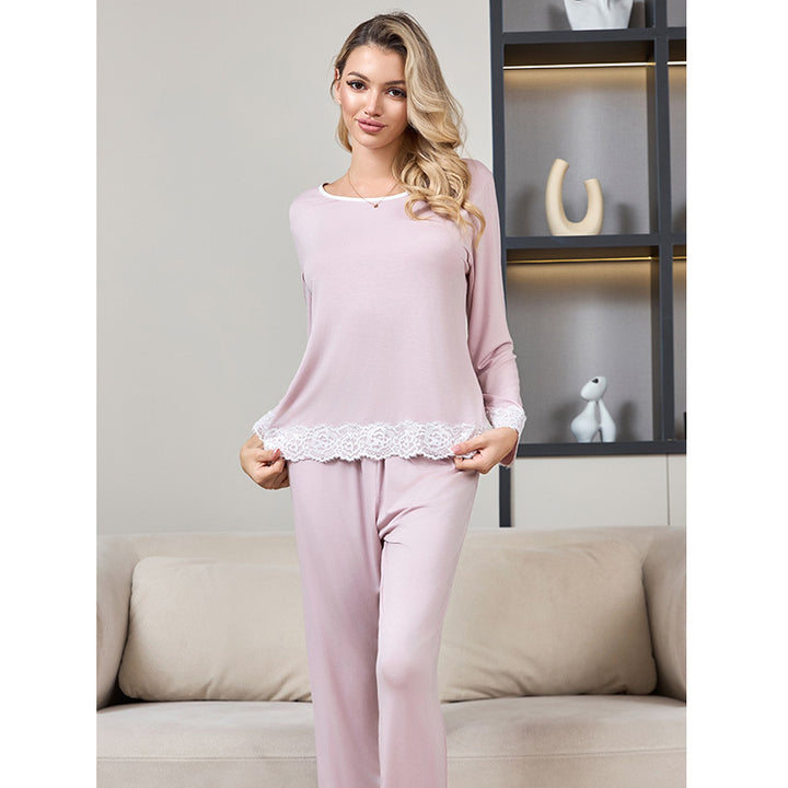 Dame Pyjama-sæt med elegant spidskant og langærmet top Stilla
