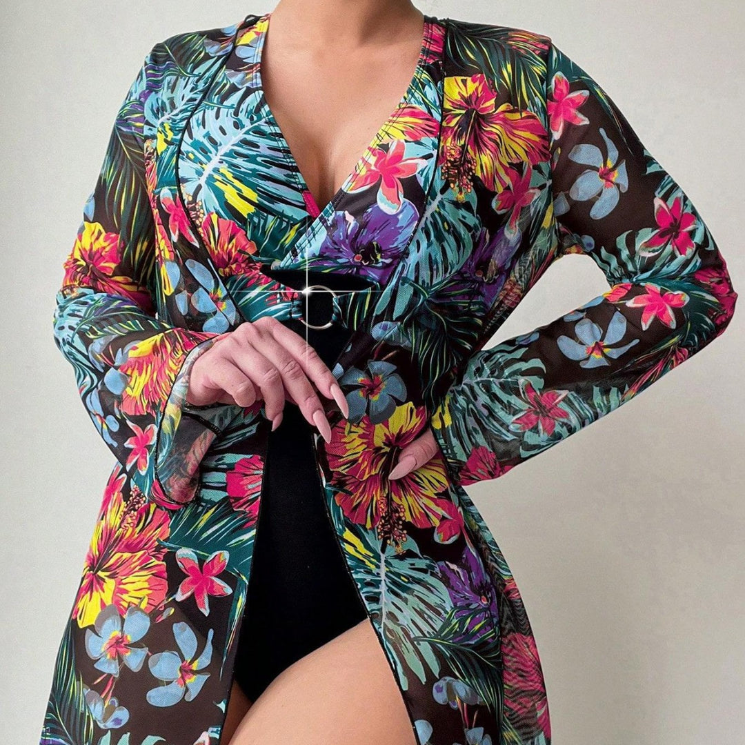 Dame Én-delt Badedragt med gennemsigtig Kimono og fashionable detaljer Stilla