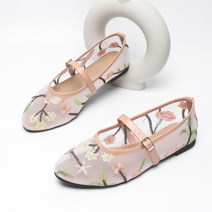 Dame Ballerinas med floral broderi Stilla