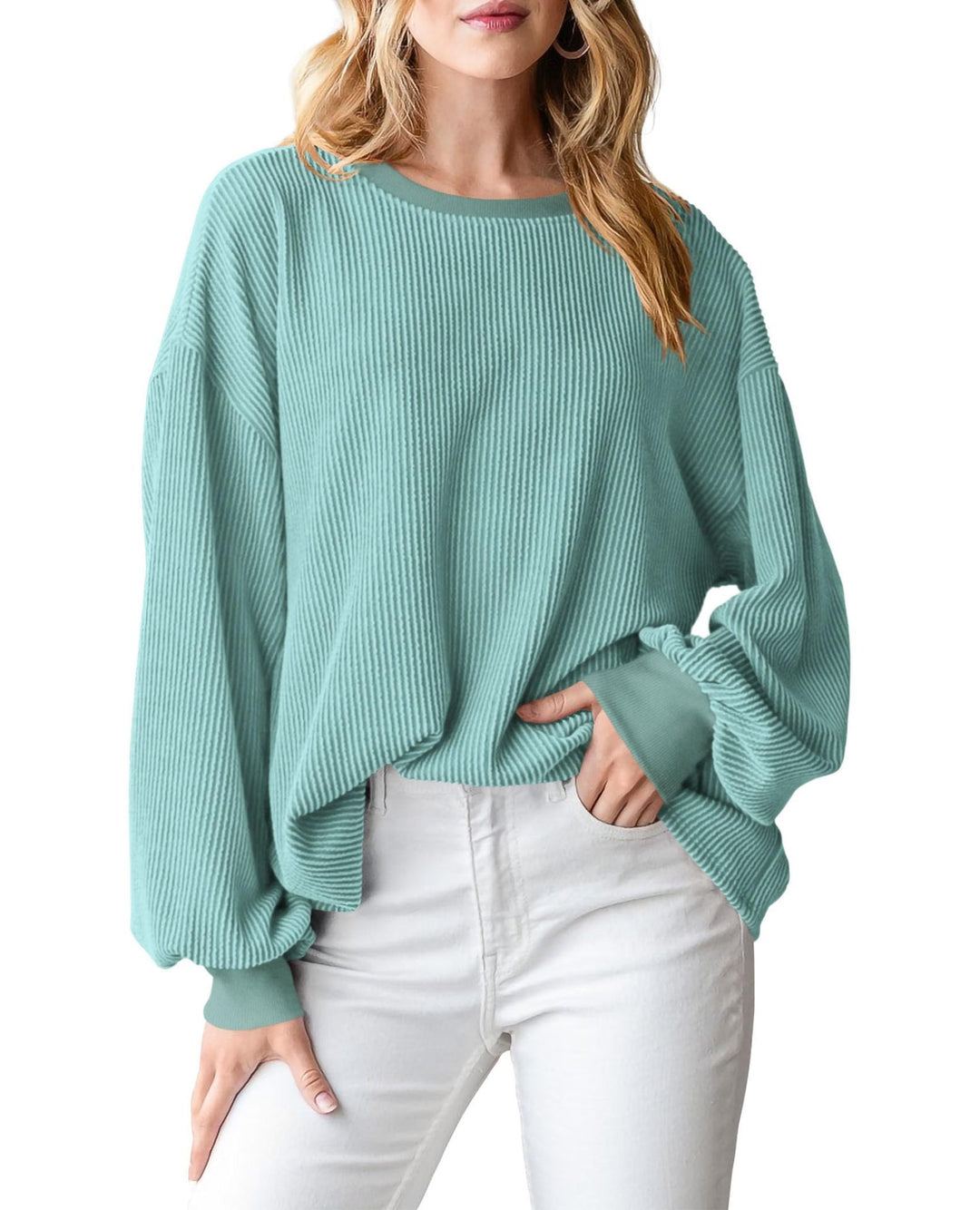 Dame afslappet sweater med ribstruktur og voluminøse ærmer Stilla