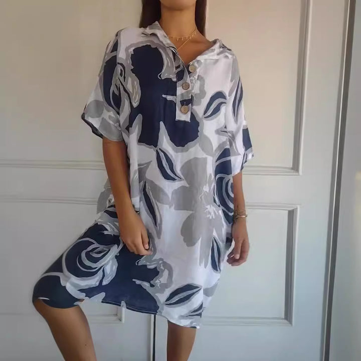 Dame tunika-kjole med moderne blomsterdesign og praktiske lommer Stilla