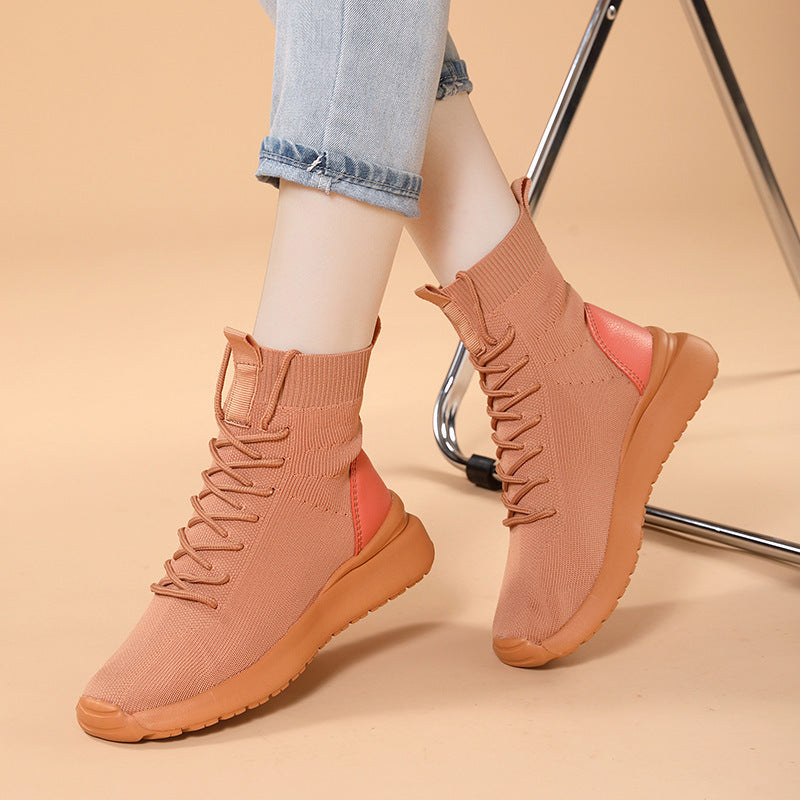 Dame High-Top Sok-Style Sneakers med åndbart strik-overdel Stilla
