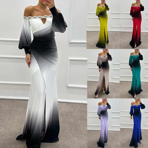Dame Off-Shoulder Aftenkjole med draperet talje og glitrende applikationer Stiila