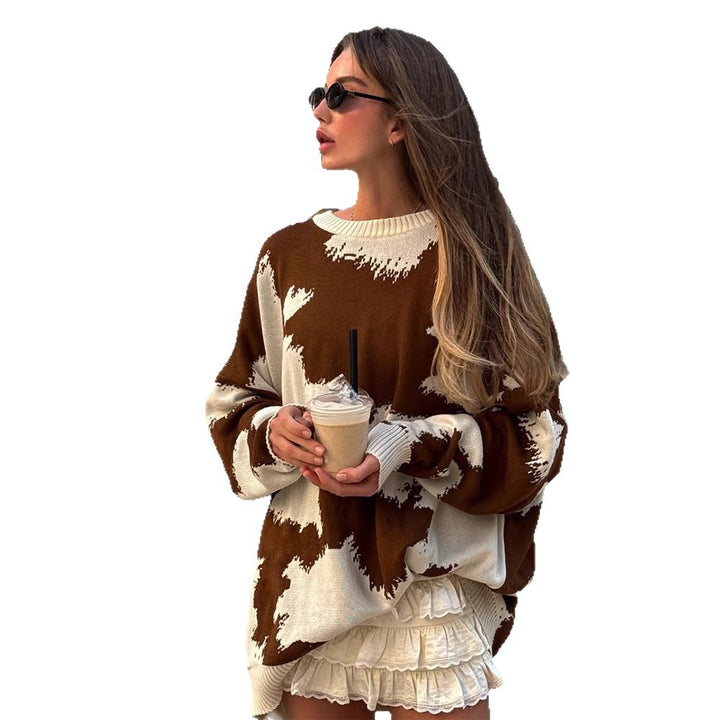 Dame afslappet oversized pullover med kreative farvemønstre Stilla