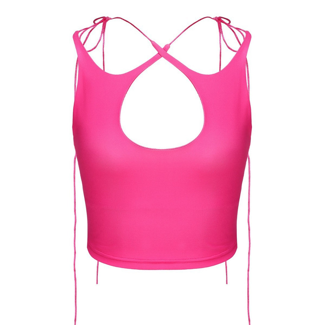 Dame Crop-Top med ensidig Cut-Out og trendy bånd Skovae