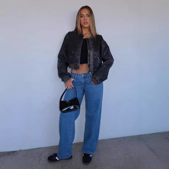Dame afslappede brede jeans med høj talje og moderne snit Skovae