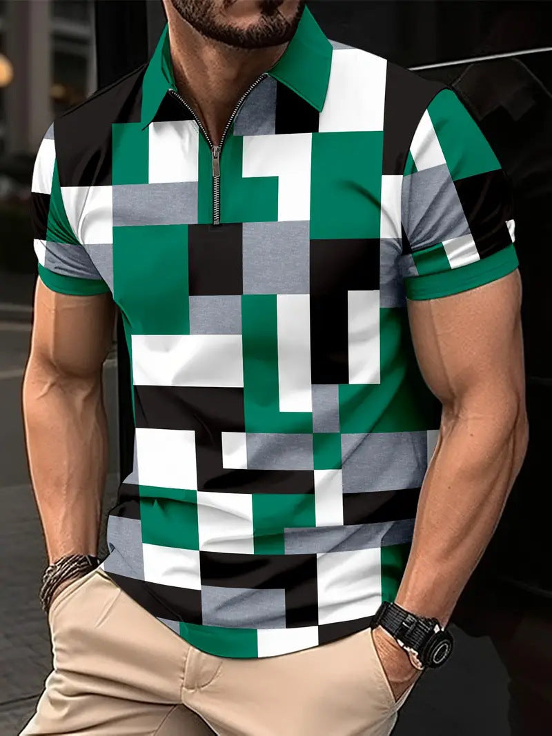 Herrer Geometrisk Zip-Front Polo-Shirt Stilla