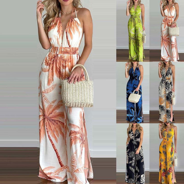 Dame Tropisk Print Halter Jumpsuit Stilla