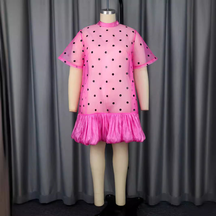 Dame Gennemsigtigt Polka-Prikker Kjole med Volangkant Skovae