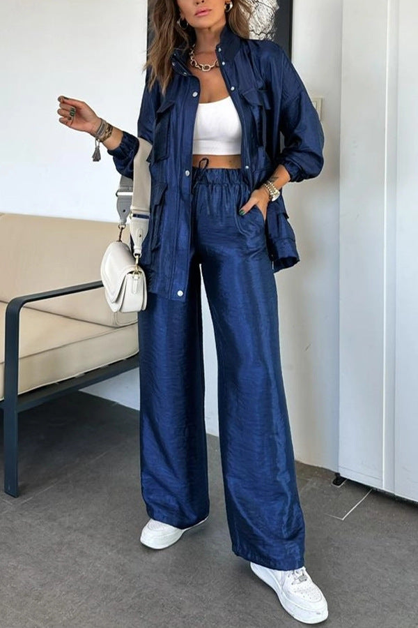 Dame Casual-Look Utility-Sæt i skinnende stof med lommer Stilla