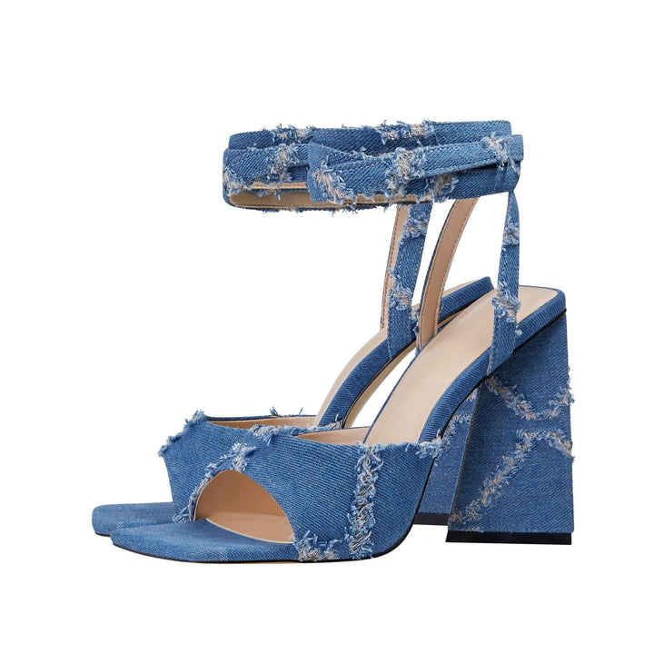 Dame Chunky Denim Hælsandaler med Ankelsnor Stilla