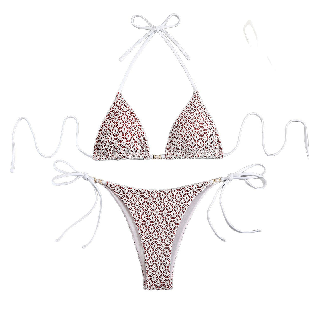Dame Triangel-Bikini-sæt med dekorative bindebånd og fint mønster Stilla