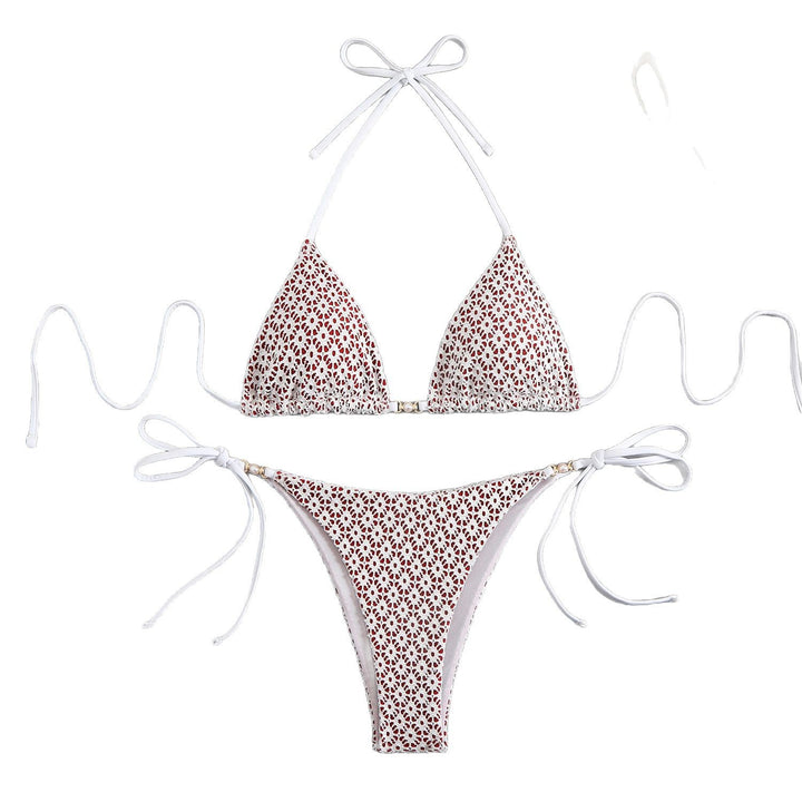 Dame Triangel-Bikini-sæt med dekorative bindebånd og fint mønster Stilla