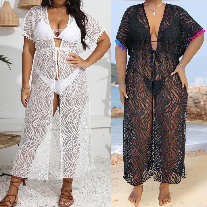 Dame gennemsigtig kaftan med stilfuldt hulmønster og elegante kvaster Stilla