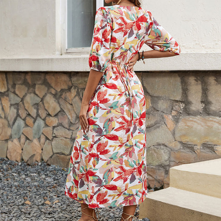 Dame Floral Print Button-Up Maxi Kjole Stilla