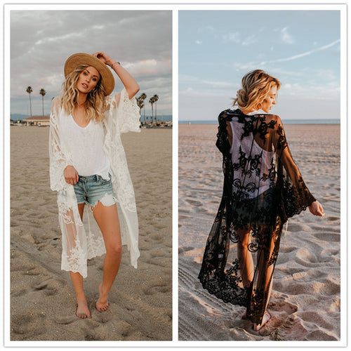 Dame Elegant gennemsigtig Kaftan med spidsudsmykning Stilla