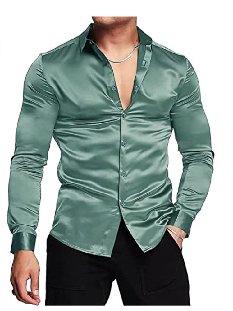 Herrer Elegant Satin Skjorte Stilla