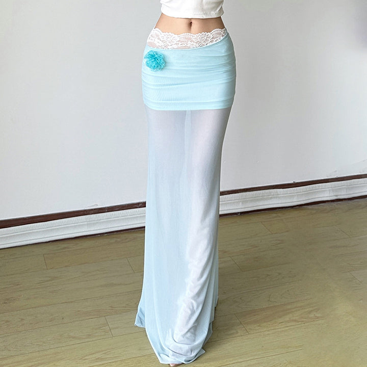 Damer elegant Maxi-kjole med asymmetrisk snit og floralt designelement Skovae