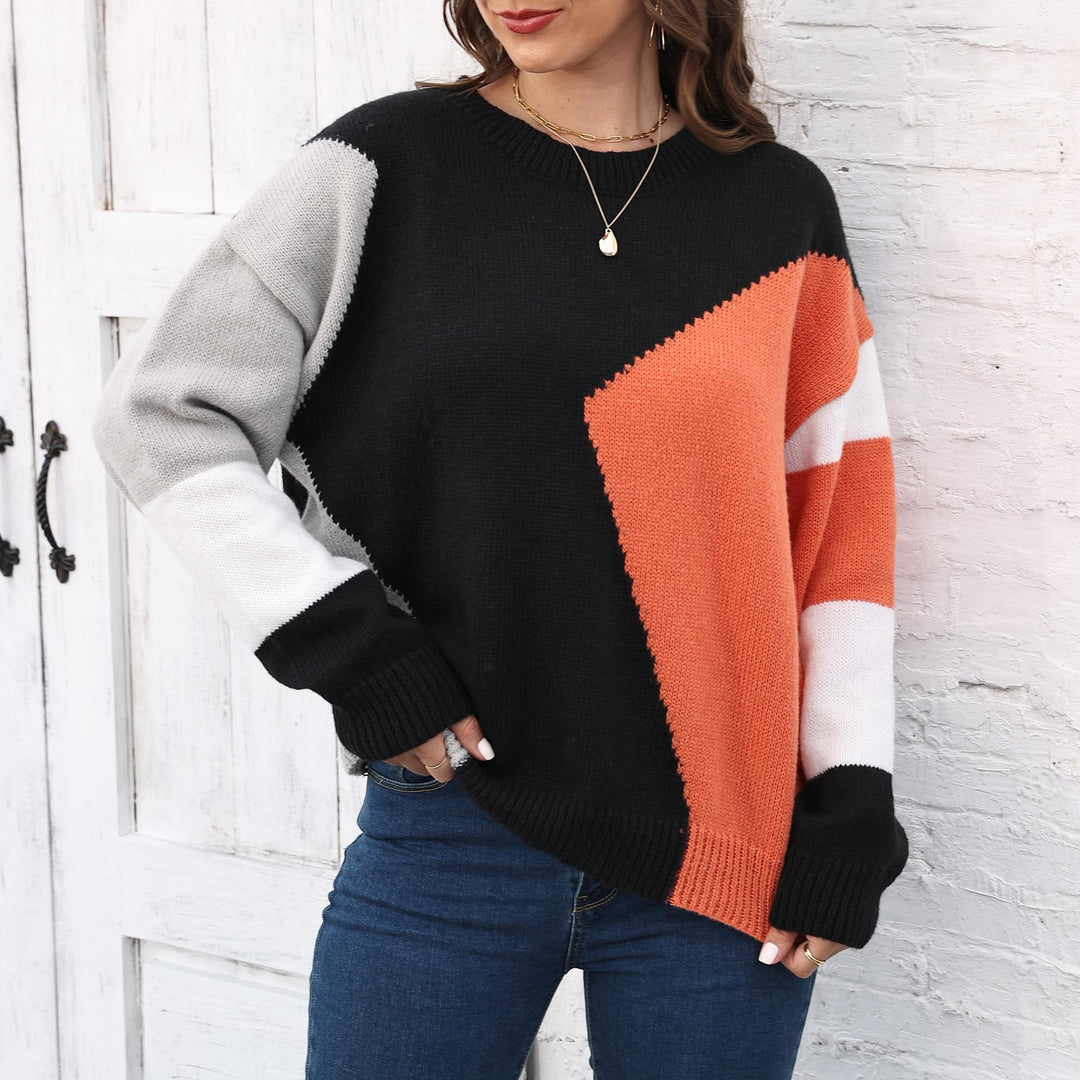 Damer moderigtig sweater med geometrisk mønster og farverige accenter Stilla