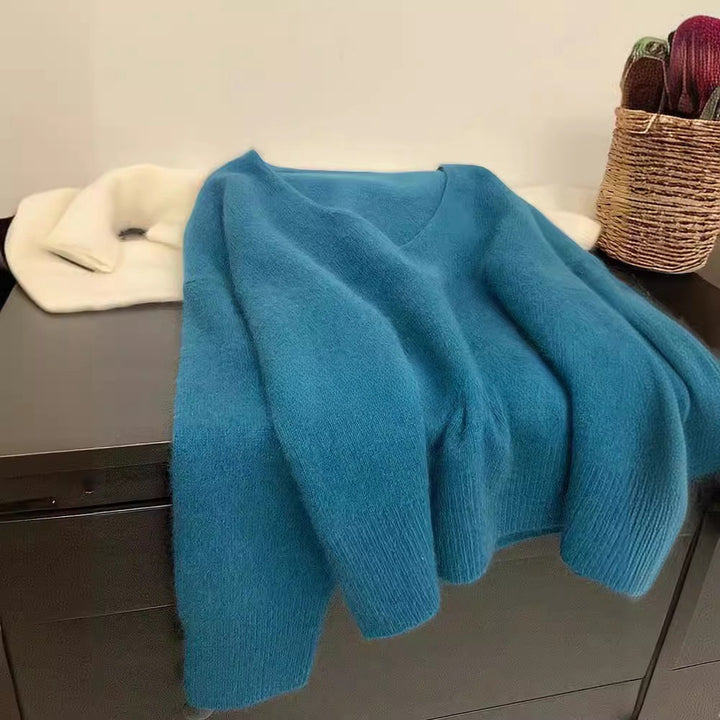 Kvinder Elegant V-Hals Sweater med Ribbet Struktur og Casual Snit Stilla