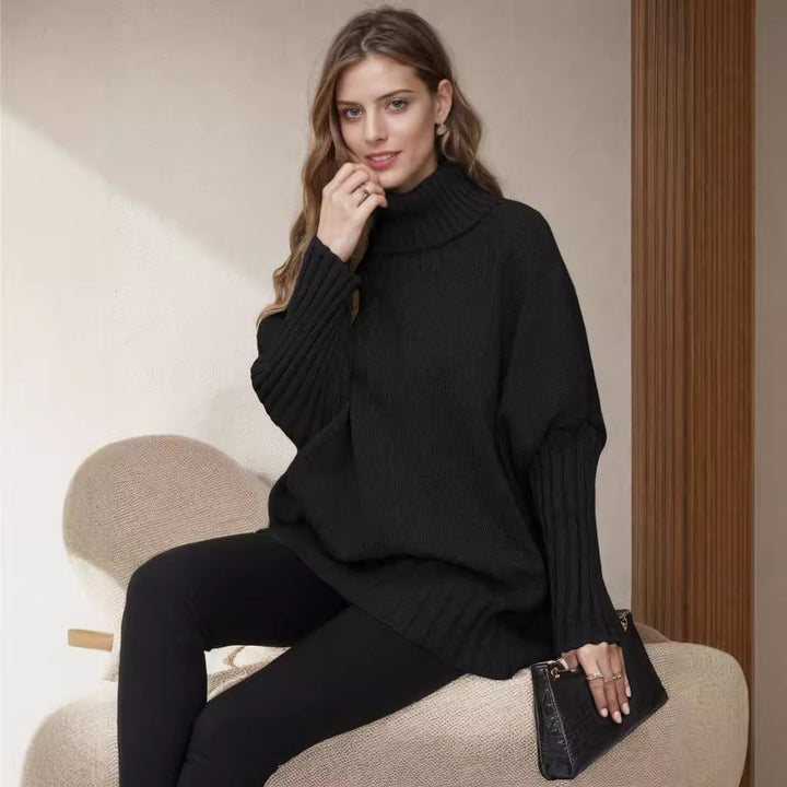 Kvinders Oversized Strik Sweater med Høj Krave og Voluminøse Ærmer Stilla