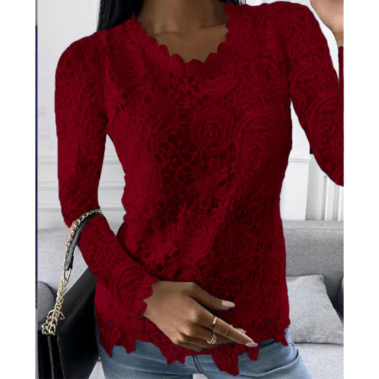 Stilla | Elegant Langærmet O Hals Blomsterprint Blonde Bluse